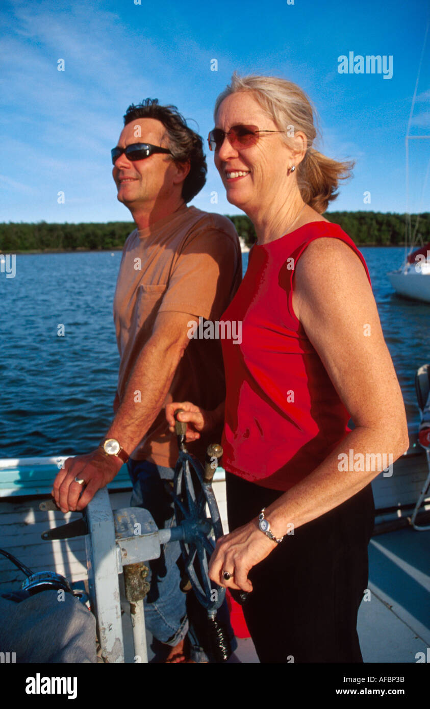 Maine, ME, Neuengland, im Osten, Freeport, Harraseeket River Wassertour Boot, Tourismus, Reise, Sehenswürdigkeiten, Ziel, Ziel, Kultur, Kultur, Kapitän wi Stockfoto