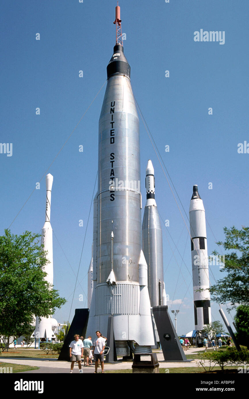 Amerikanische Raketen einschließlich der Atlas Quecksilber (Vordergrund) und Gemini Titan (hinten rechts) auf dem Display an Kap Canveral in den USA. Stockfoto