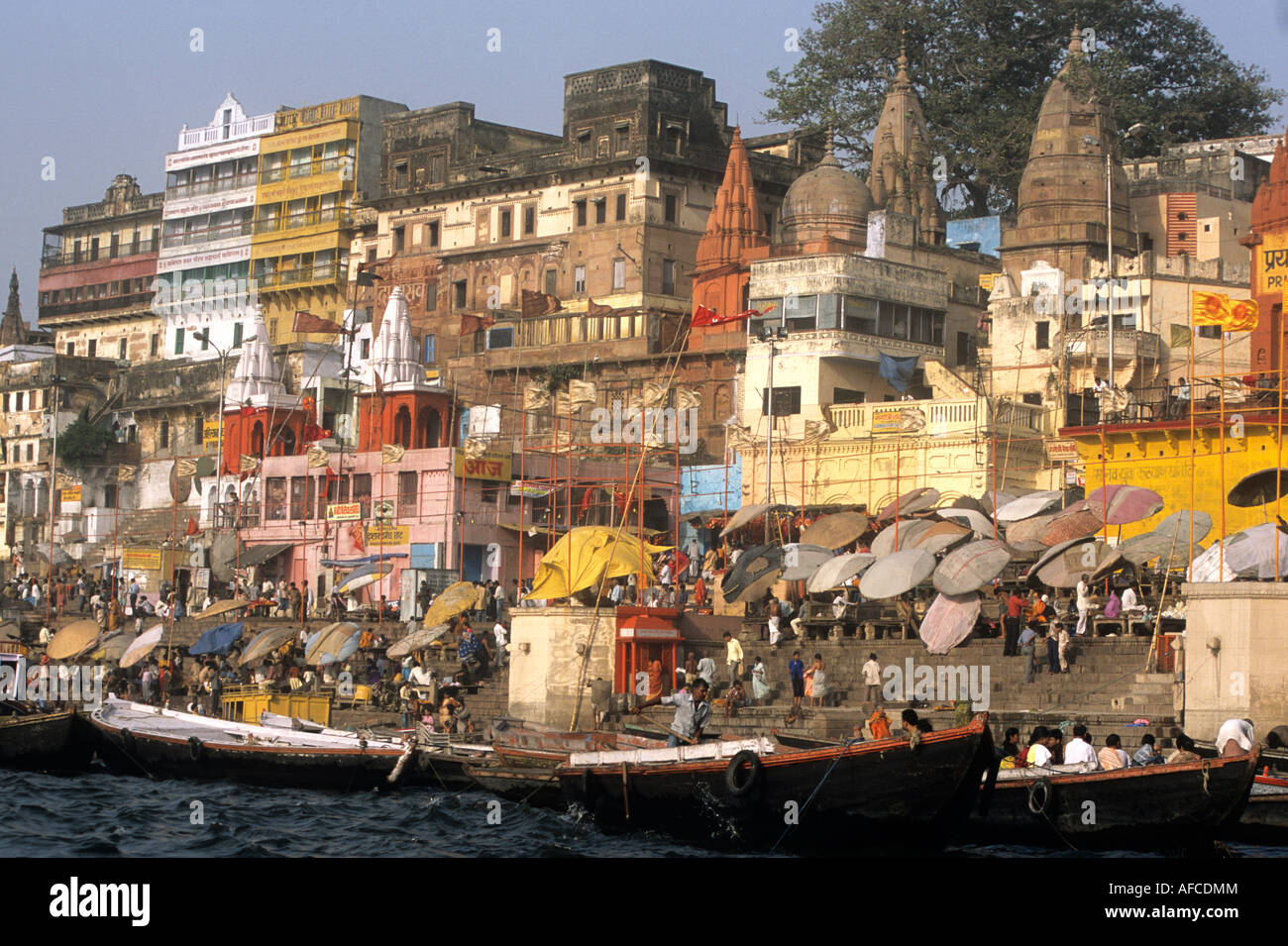 Dasaswamedh Ghat am Ufer der Fluss Ganges, Varanasi, Uttar Pradesh, Indien, Indien Subkontinent Südasien Stockfoto