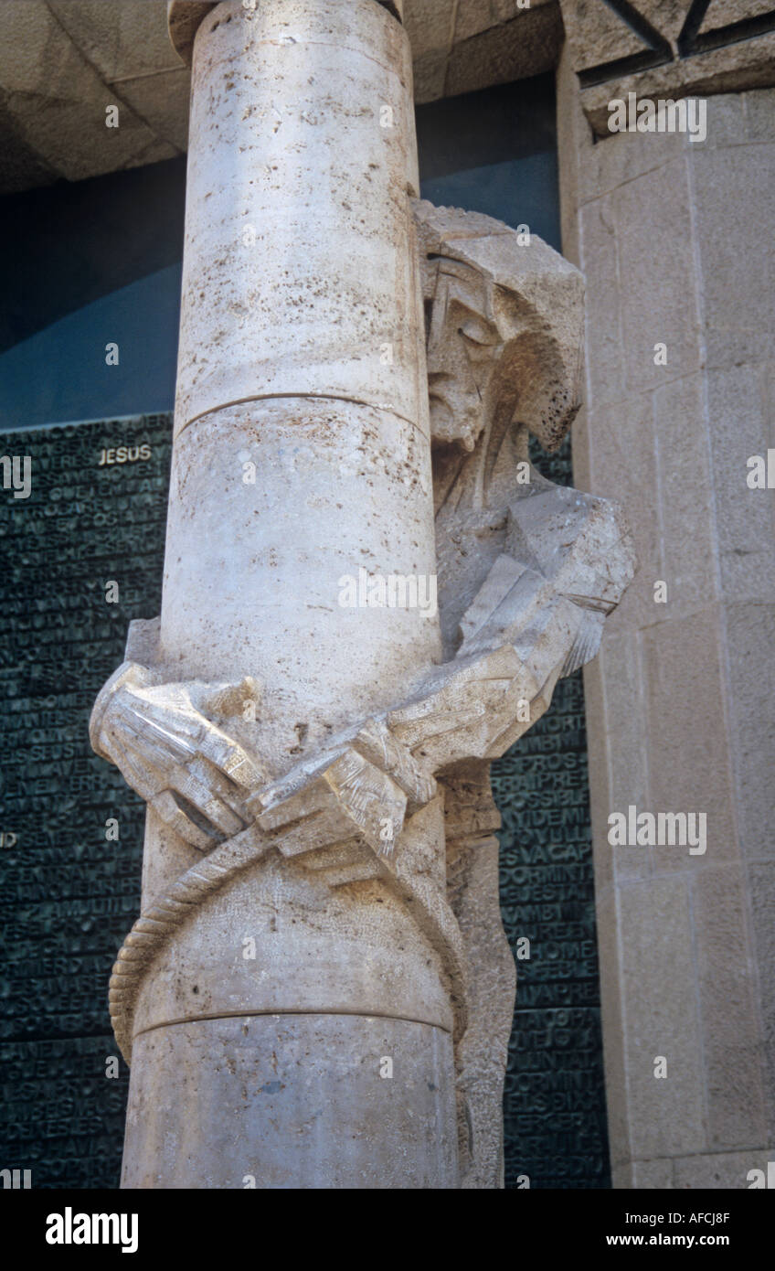 Teil der Passion Christi in Gaudís Sagrada Familia Kathedrale. Bildhauer Josep Maria Subirachs abgeschlossen dieser Westfassade Stockfoto
