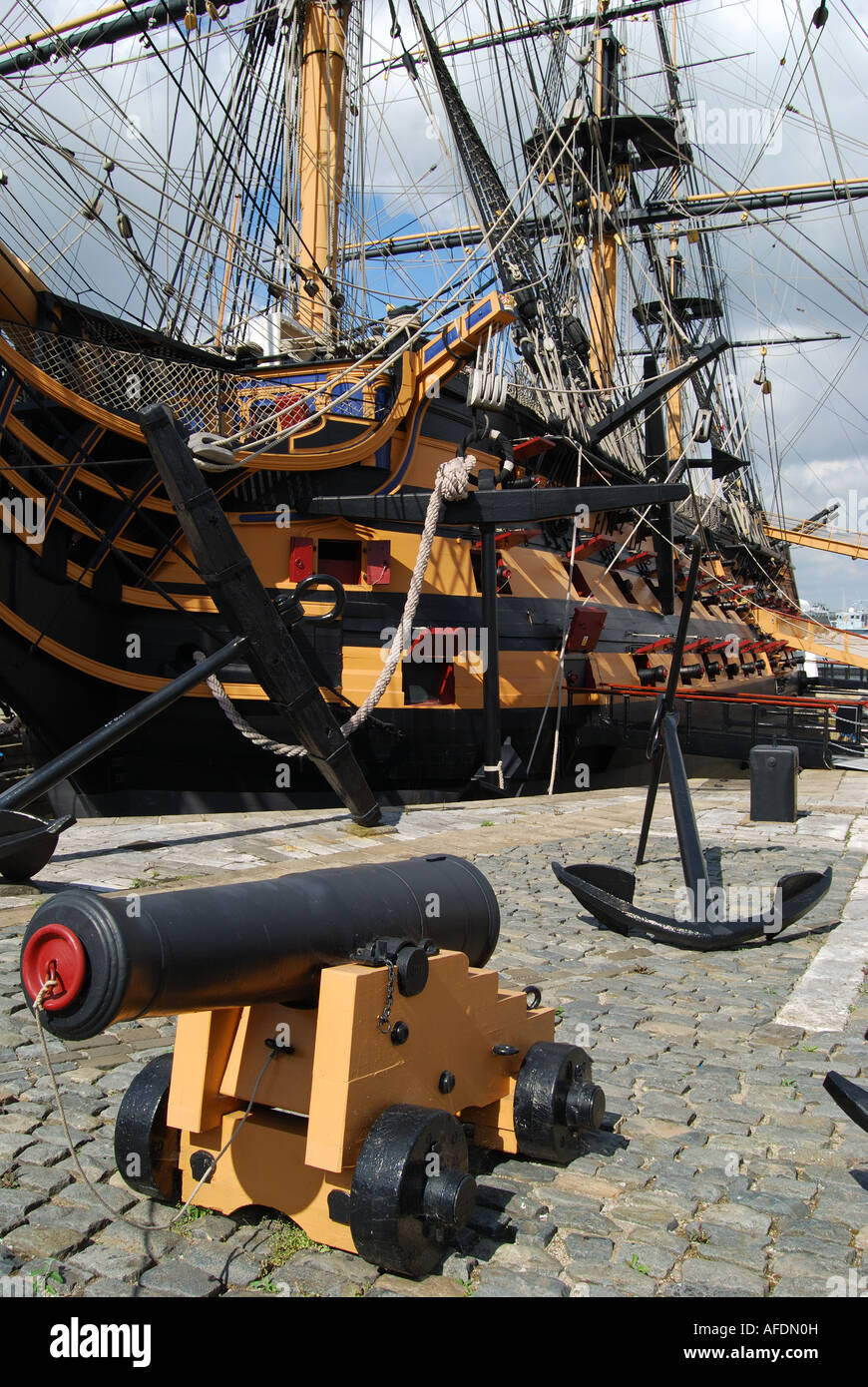 Kanone Türmchen, berühmte Nelsons Flaggschiff HMS Victory, Historic Dockyard, Portsmouth, Hampshire, England, Vereinigtes Königreich Stockfoto