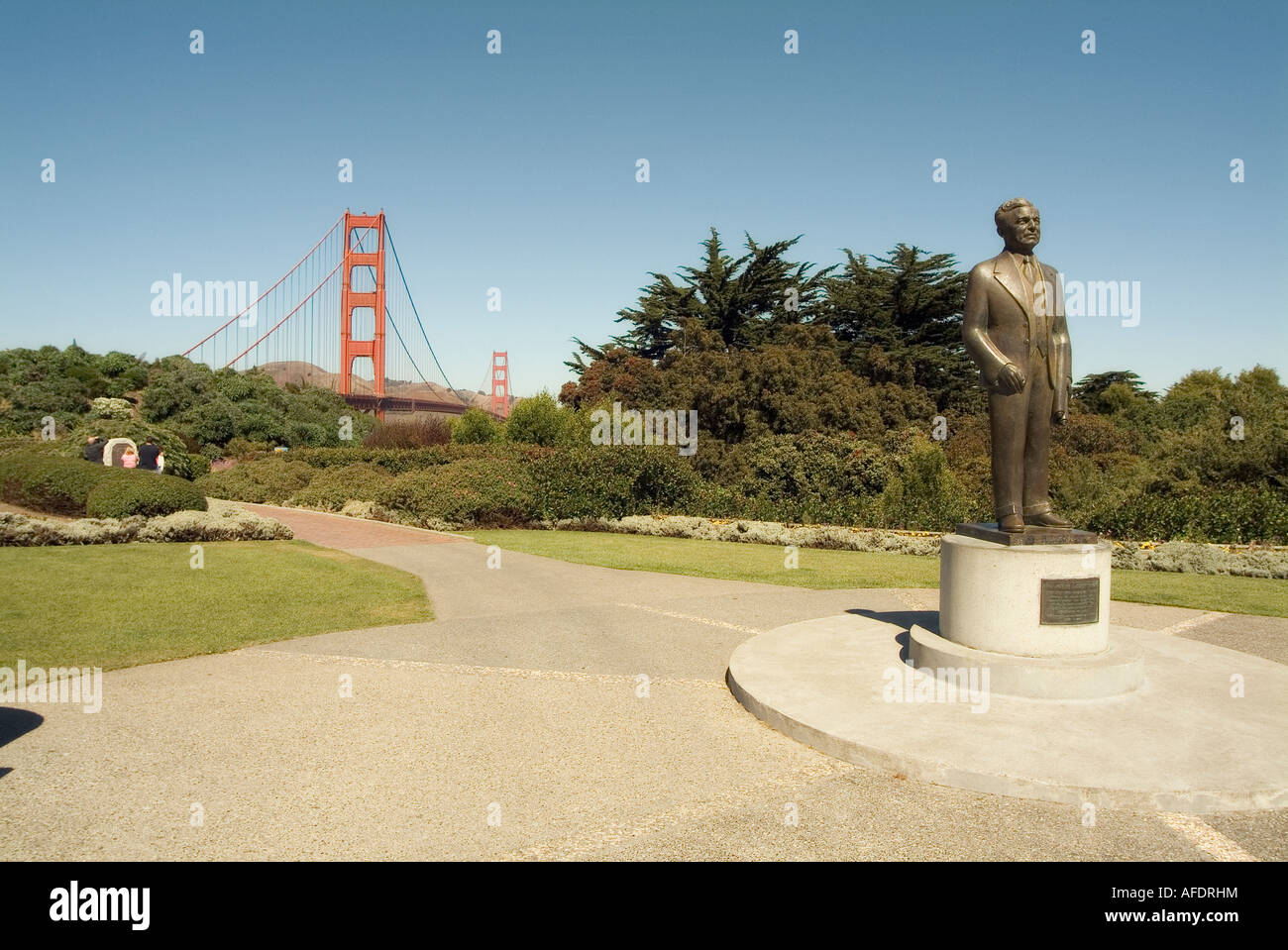 Denkmal für Joseph B. Strauss. Die Golden Gate Bridge. Bucht von San Francisco. Kalifornien. USA Stockfoto