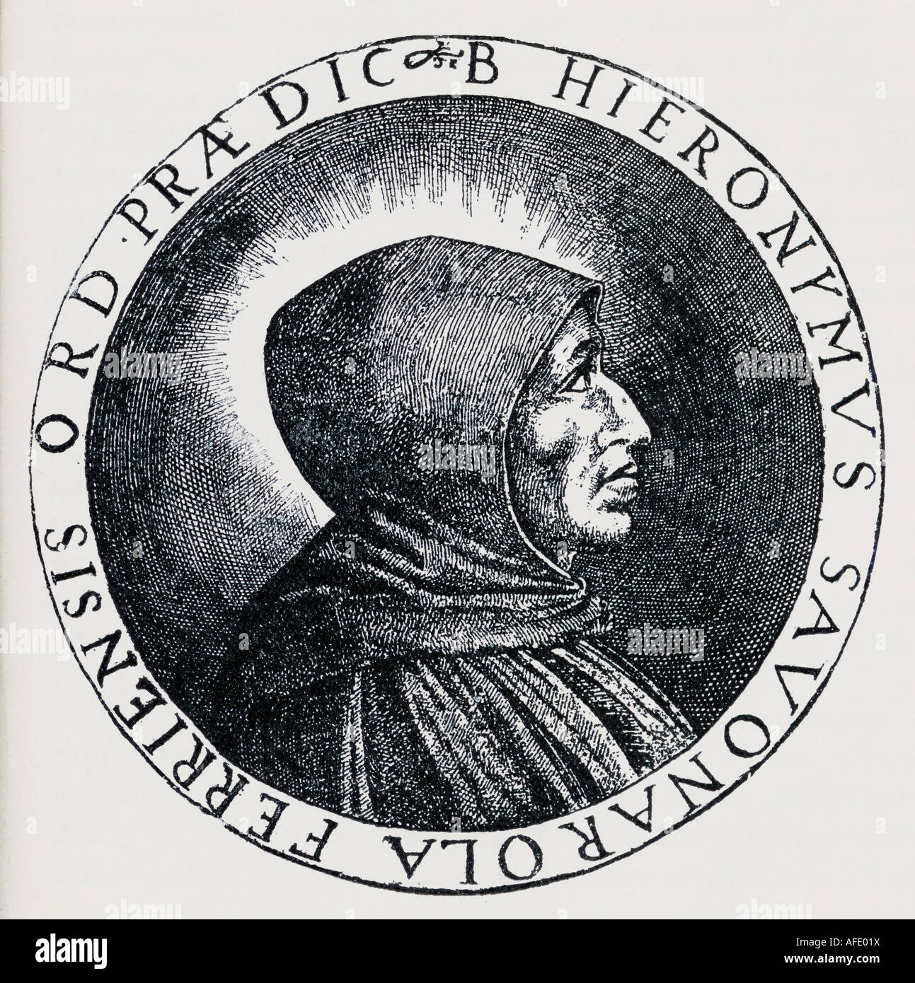 Porträt von einer Medaille von Girolamo Savonarola Stockfoto
