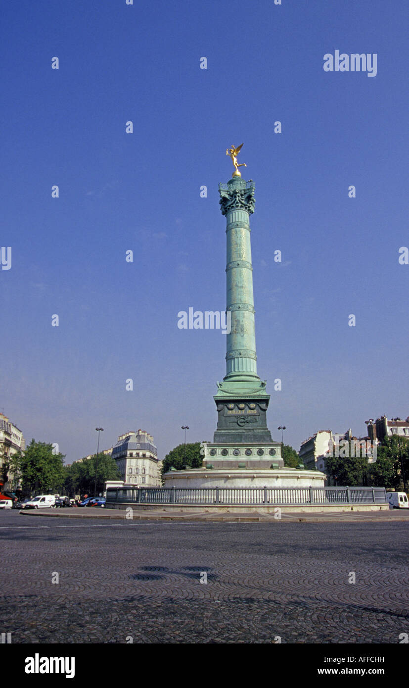 Das Juli-Spalte-Denkmal steht heute Place De La Bastille an der Stelle des ursprünglichen Bastille Gefängnisses, Paris, Frankreich. Stockfoto