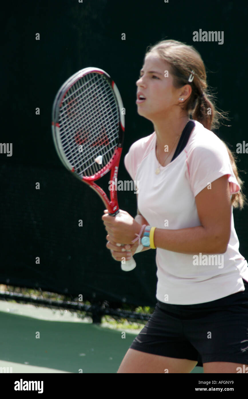 Miami Florida, Key Biscayne, NASDAQ 100 Open, Pro-Tennisturnier, Junior-Damen, Damen, Herrenspieler Lauren Albanese, Luxilon Cup, Besucher reisen Trave Stockfoto