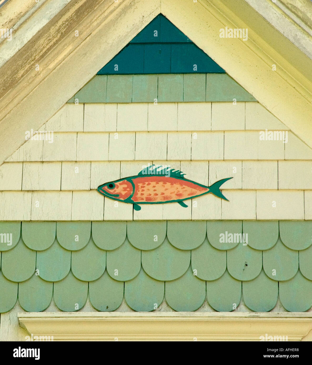 Architektonisches Detail auf Haus in Stonington, Maine, Juli 2006 Stockfoto