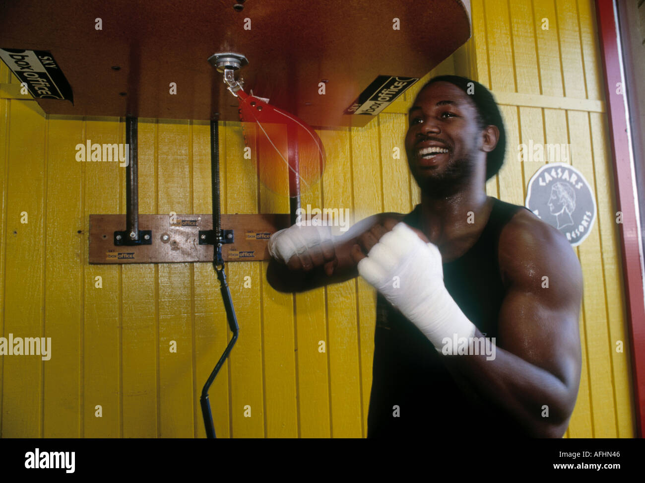 Boxer Lennox Lewis in der Ausbildung in New York USA Stockfoto