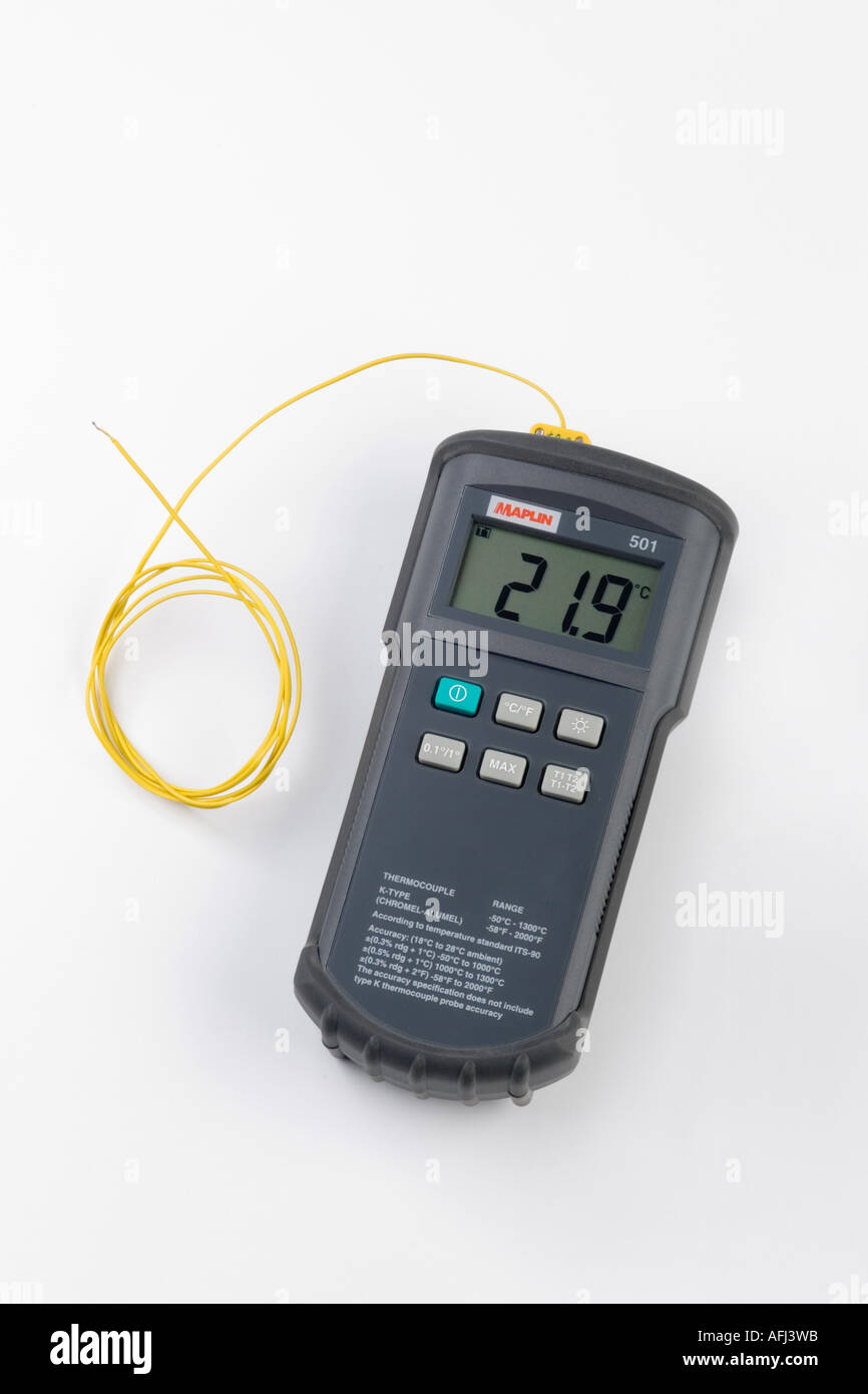 Digital-Thermometer mit einem Thermoelement-Junction-sensor Stockfoto