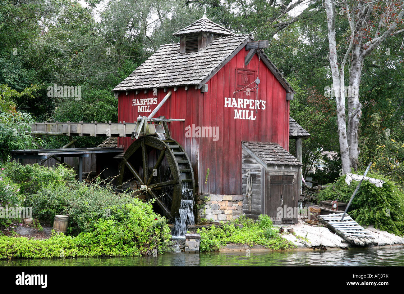 Alte Wassermühle im Tom Sawyer s Insel Magic Kingdom Stockfoto