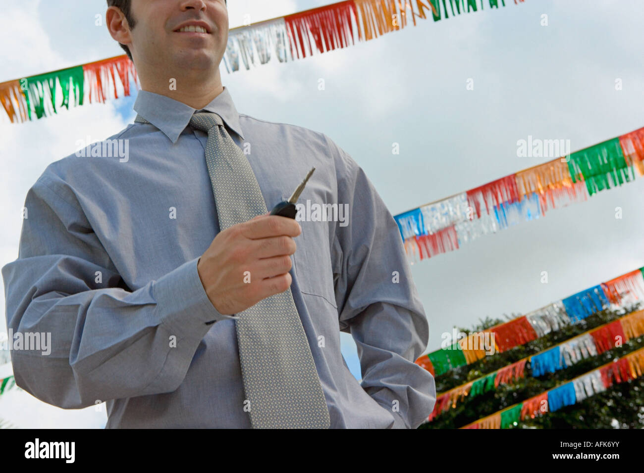 Nahaufnahme eines Handlungsreisenden, Auto-Taste gedrückt halten. Stockfoto
