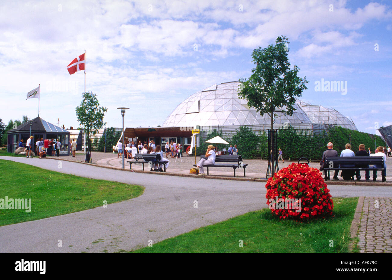 Randers Regnskov in Dänemark zeigt den Eingang und Kuppeln Stockfoto