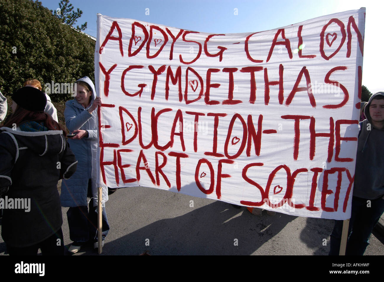 Walisisch sprechen Studenten fordern Hochschulausbildung in der walisischen Sprache wales Aberystwyth Ceredigion Cymru UK Stockfoto