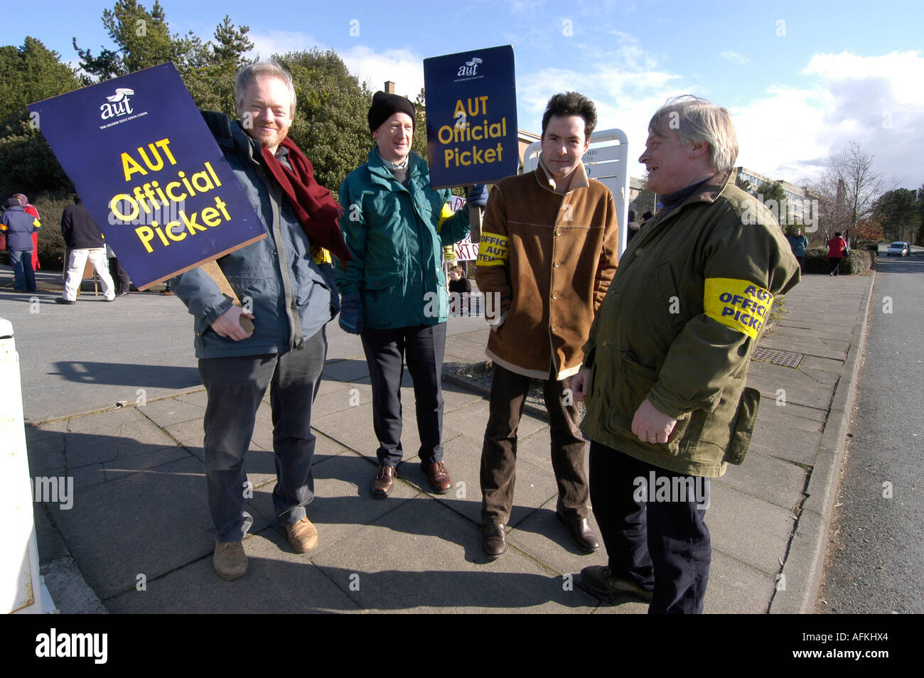 Hochschuldozenten streiken - offizielle picket Line Aberystwyth Ceredigion Wales Stockfoto