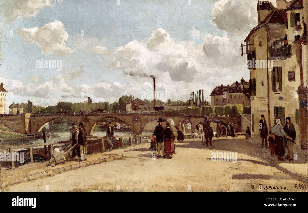 "Fine Arts, Pissarro, Camille (10.7.1830 - 13.11.1903), Malerei,"Vue de Pontoise"(Ansicht von Pontoise), 1868, Öl auf Leinwand, K Stockfoto