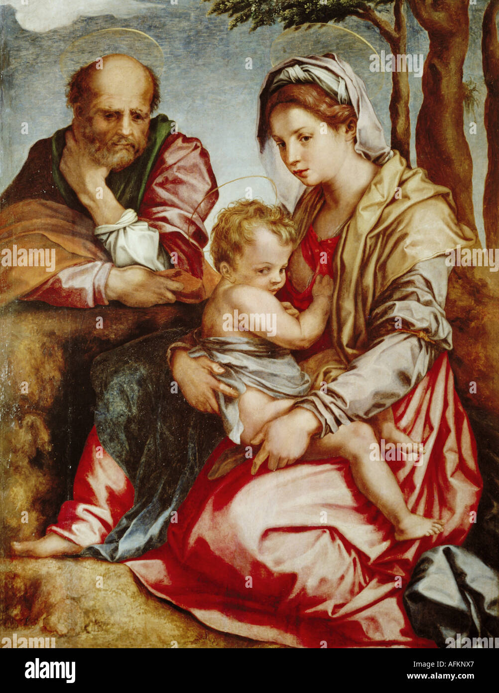 "Fine Arts, Andrea del Sarto, (1486-1531), Malerei,"die Heilige Familie", ca. 1528, Öl auf Platte, Prado, Madrid, Spanien, Euro Stockfoto