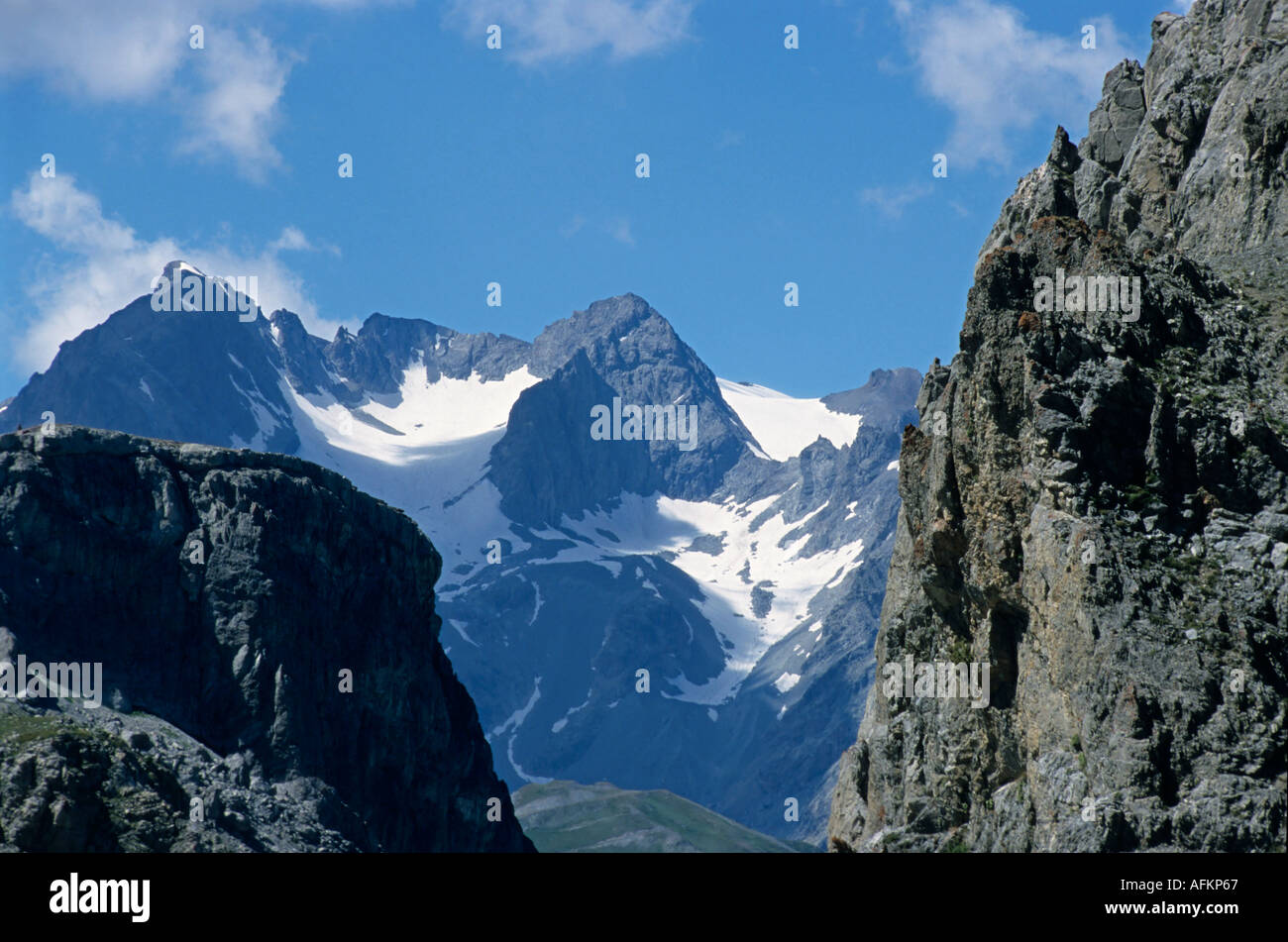 Gipfeltreffen der Barre des Ecrins und La Meije Berge in den französischen Alpen, Frankreich. Stockfoto