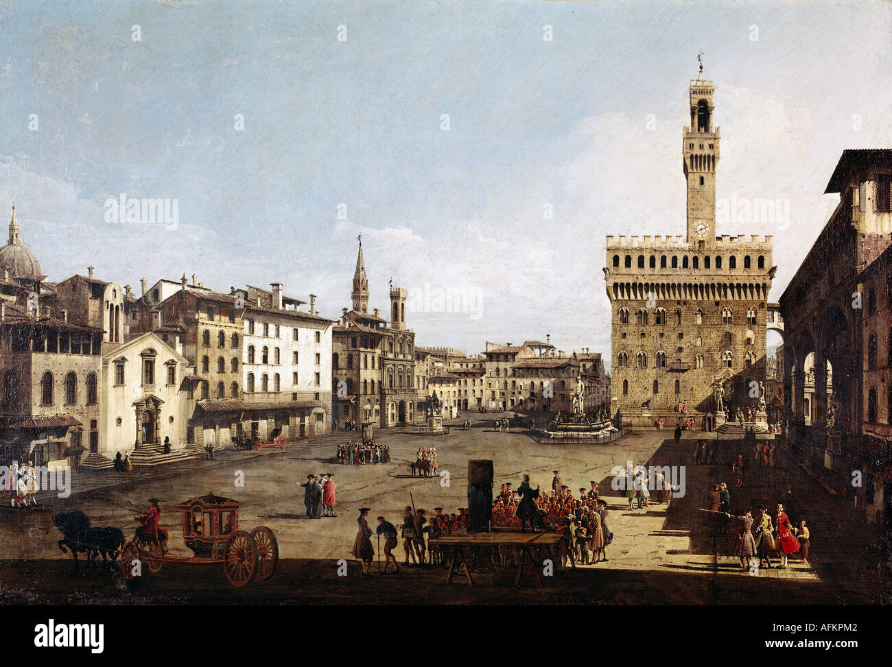 "Fine Arts, Bellotto, Bernardo genannt Canaletto, (1720-1780), Malerei,"Piazza della Signoria in Florenz", ca. 1742, Öl Stockfoto