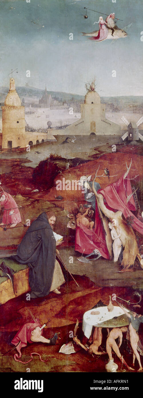 "Bildende Kunst, Bosch, Hieronymus (ca. 1450-1516), Malerei,"die Versuchung des Heiligen Antonius", rechts Panel, 1505 1506, Öl Stockfoto