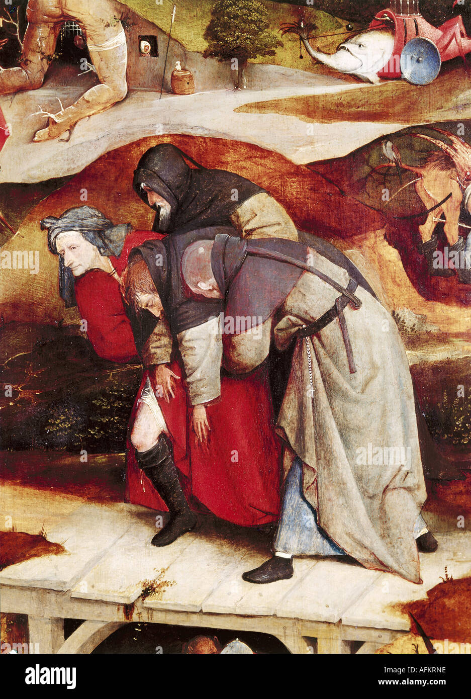 "Bildende Kunst, Bosch, Hieronymus (ca. 1450-1516), Malerei,"die Versuchung des Heiligen Antonius", linker Flügel, Detail, 1505-150 Stockfoto