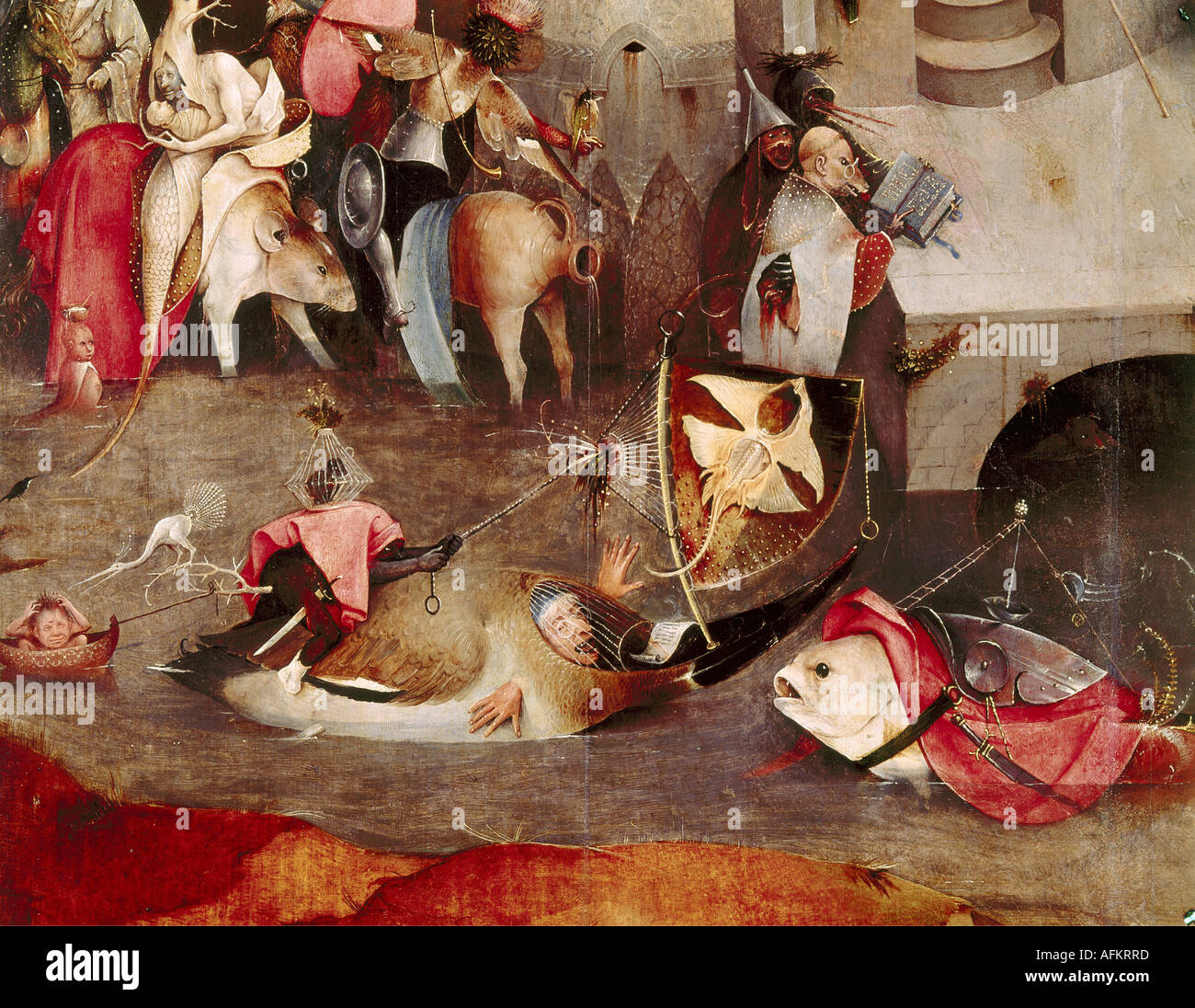 "Bildende Kunst, Bosch, Hieronymus (ca. 1450-1516), Malerei,"die Versuchung des Heiligen Antonius", Mitteltafel, Detail, 1505 - Stockfoto