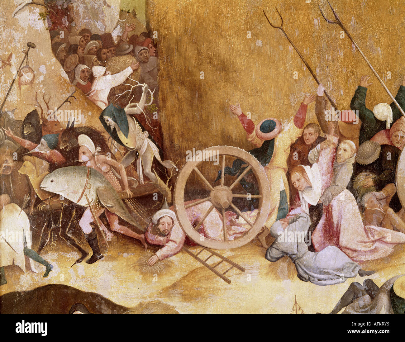 "Fine Arts, Bosch, Hieronymus (ca. 1450-1516),"Heuwagen", Mitteltafel, Detail, 1500-1502, Öl auf Platte, 135 cm x 100 Stockfoto