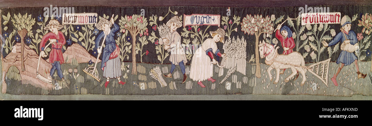 "Fine Arts, Gobelin,"die Werke für verschiedene Jahreszeiten", Deutschland, 15. Jahrhundert, Mitte des 15. Jahrhunderts, Victoria und Albert Museum Stockfoto