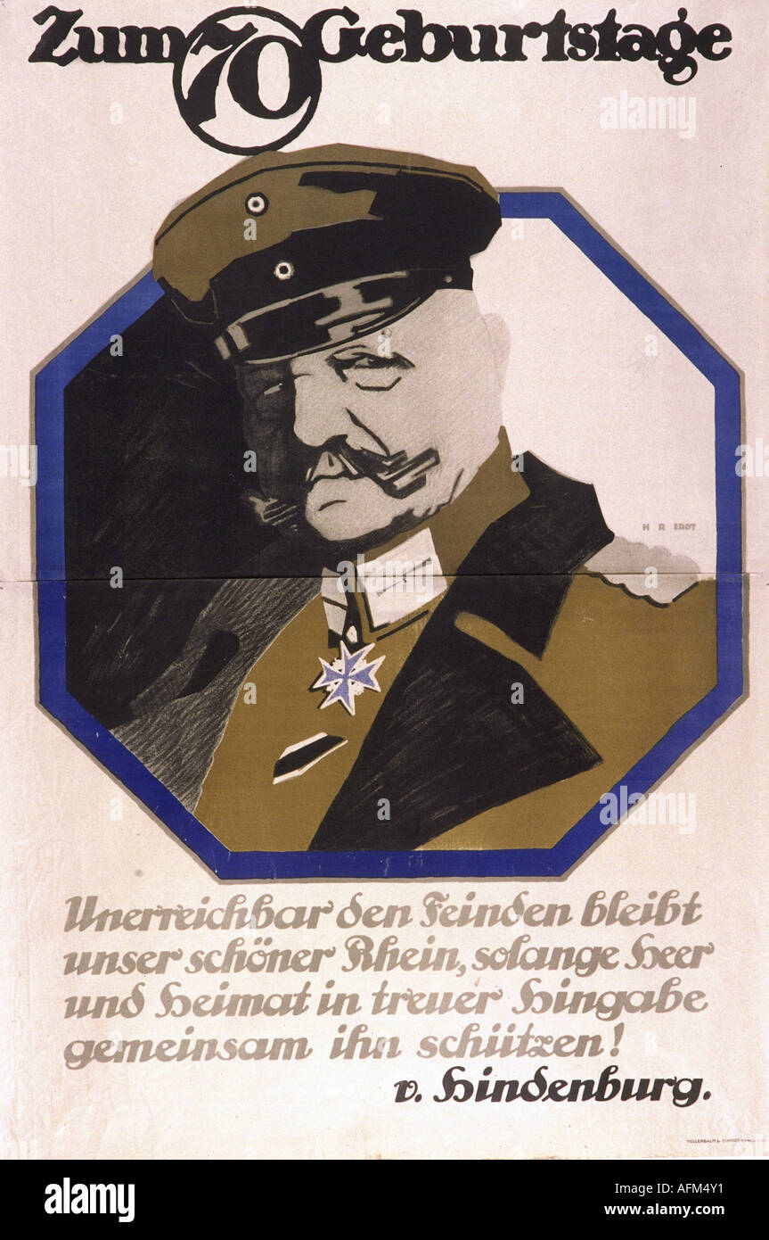 Veranstaltungen, Erster Weltkrieg / erster Weltkrieg, Propaganda, Deutschland, 70. Geburtstag von Feldmarschall Paul von Hindenburgs, 2.10.1917, Stockfoto