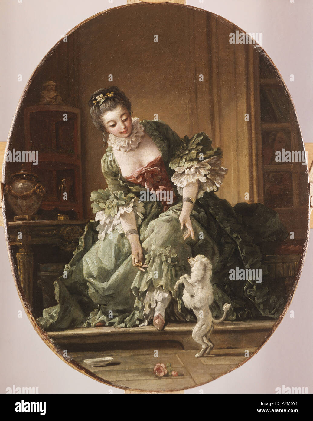 "Bildende Kunst, Boucher, Francois (1703-1770), Malerei,"lehrbare Doggy", ca. 1740, Volkskunst Galeere, Karlsruhe, Ger Stockfoto