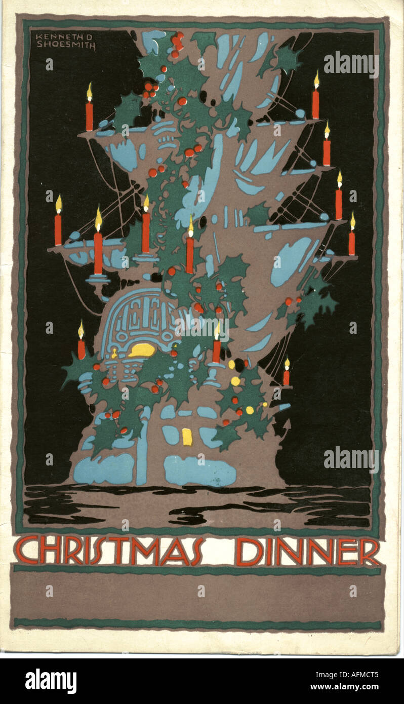 Weihnachts-Dinner-Menü auf R.M.M.V. Alcantara 1933 von Kenneth Shoesmith Stockfoto