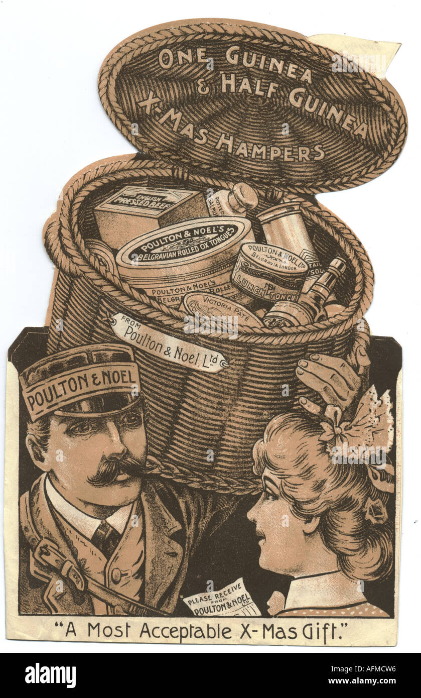 Gestanzt, die Werbung für Poulton & Noel Weihnachten Geschenkkorb um 1890, oben zu öffnen, Stockfoto