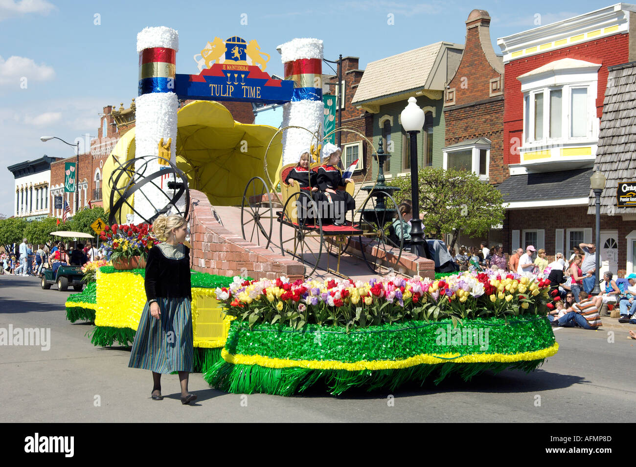 Die Tulip Time-Schwimmer in der niederländischen Parade in Pella, Iowa USA Stockfoto