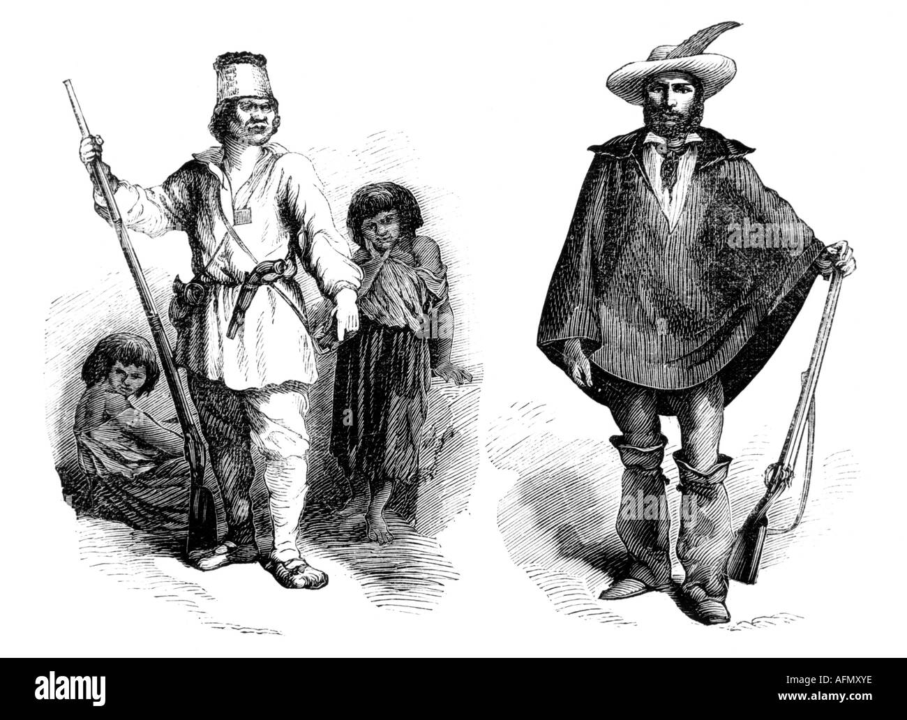 Geographie/Reise, Peru, Menschen, Inder und Soldat, volle Länge, Gravur, um 1870 historisch, historisch, 19. Jahrhundert, Stockfoto