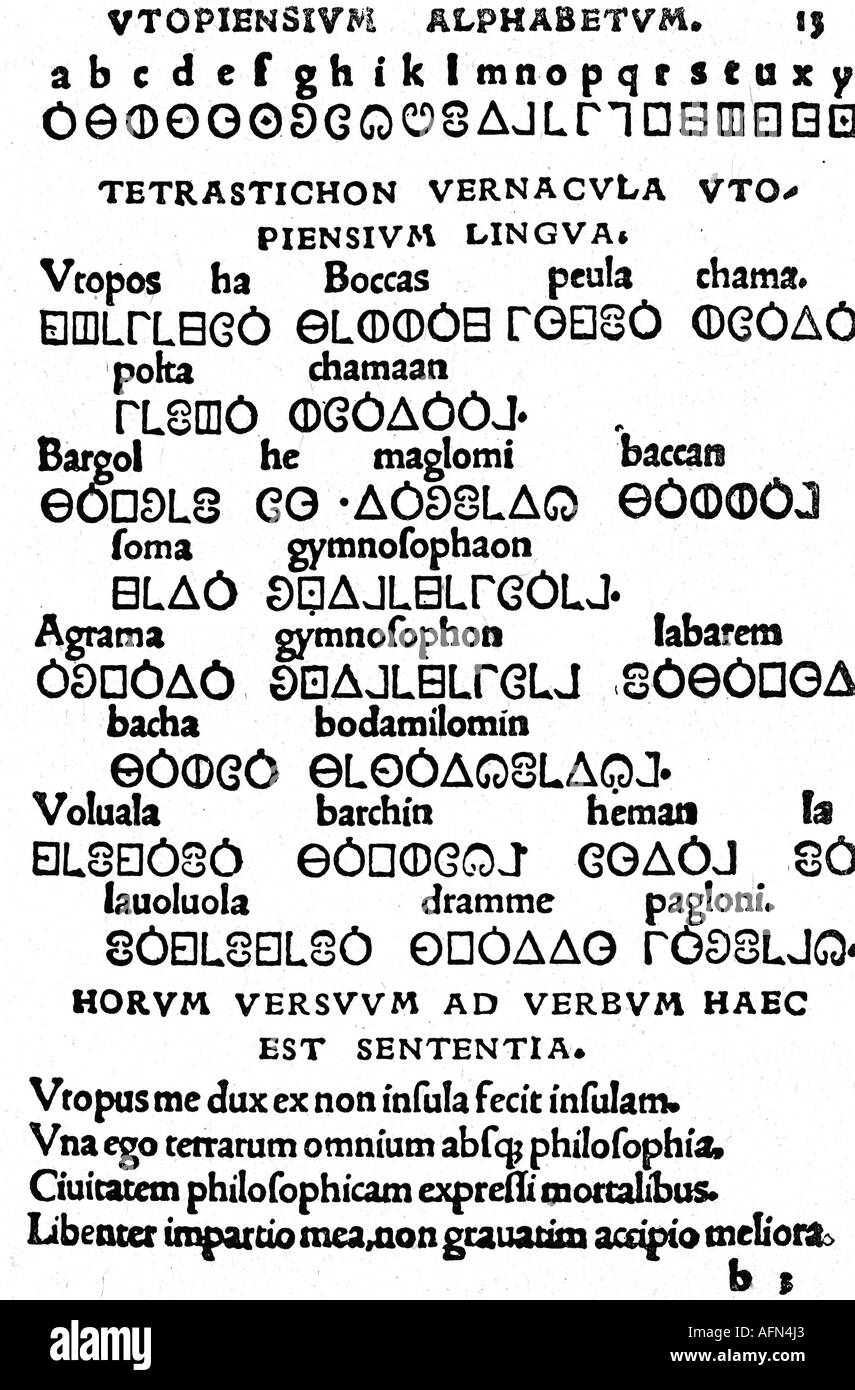Mehr, Thomas, 7.2.1478 - 6.7.1535, englischer Philosoph und Politiker, Werke, "Utopia", 1515, Alphabet der von ihm entworfenen Utopier, Renaissance, Literatur, Stockfoto Mehr, Thomas, 7.2.1478 - 6.7.1535, englischer Philosoph und Politiker, Werke, "Utopia", 1515, Alphabet der von ihm entworfenen Utopier, Renaissance, Literatur, Stockfoto