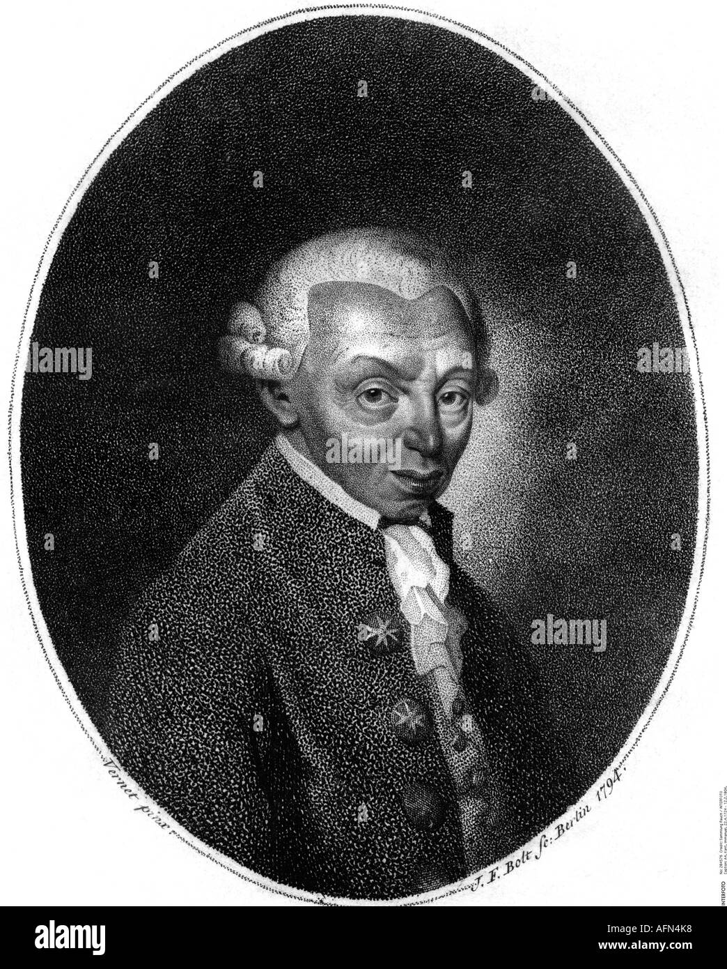Kant, Immanuel, 22.4.1724 - 12.2.1804, deutscher Philosoph, Porträt, Stahlstich von Johann Friedrich Bolt (1769-1836), Berlin, 1794, Artist's Urheberrecht nicht gelöscht werden Stockfoto