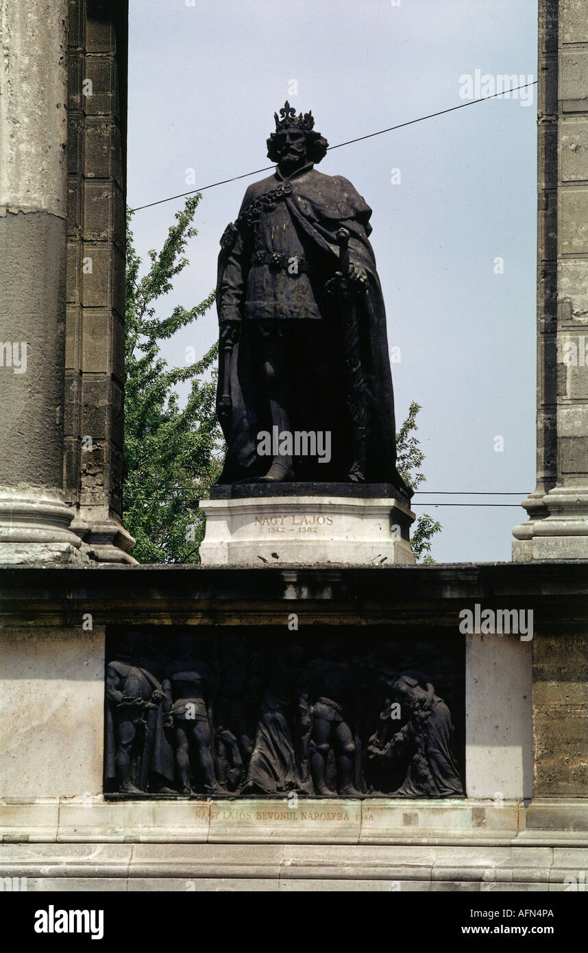 Louis I. "der große", 5.3.1326 - 10.9.1382, König von Ungarn 16.7.1342 - 10.9.1382, Denkmal, Statue von György Zala, Heldenplatz, Budapest, Stockfoto