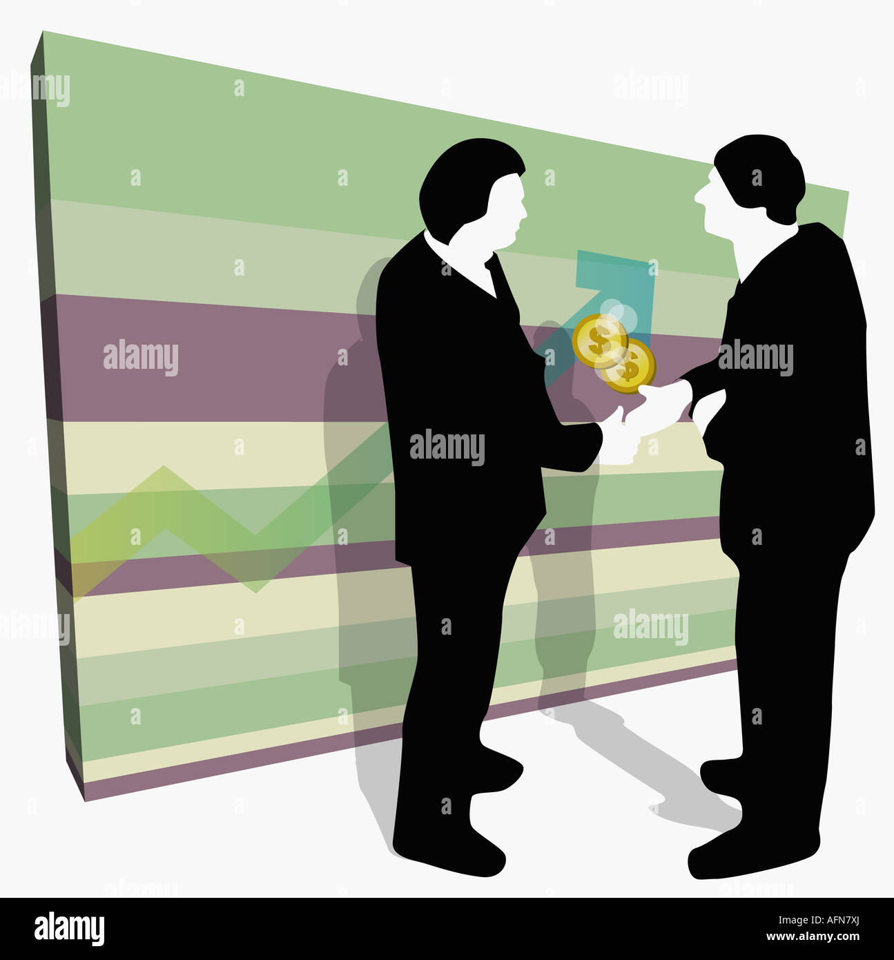 Geschäftsleute Händeschütteln vor der Liniendiagramm Stockfoto