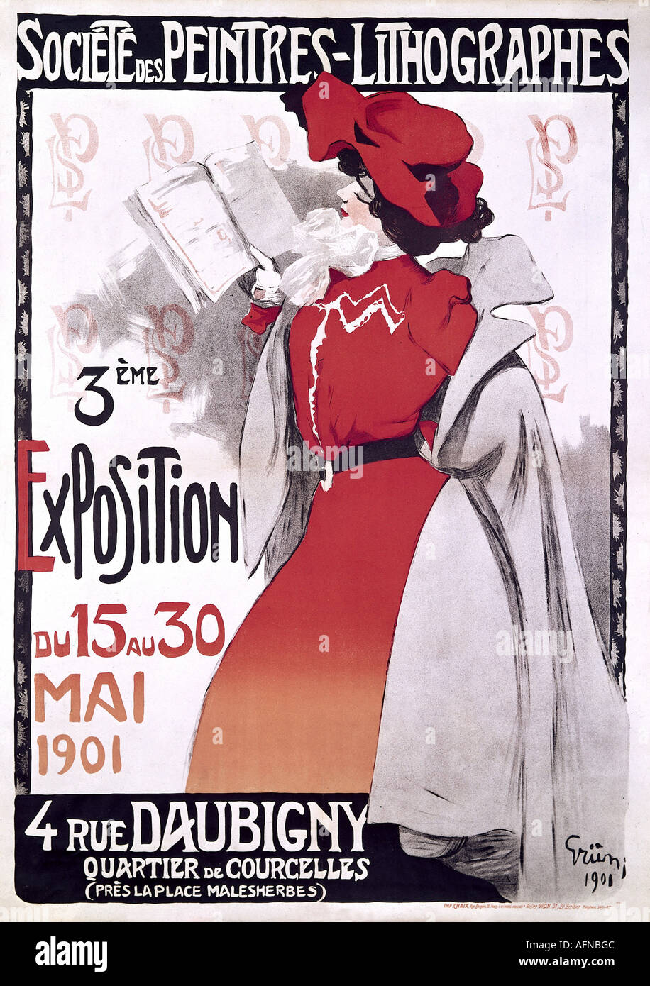 Werbung, Ausstellungen, Soziete des Peintres - Lithografes, Paris, 15.- 30.5.1901, Plakat von Jules Grün, 1900, historisch, historisch, Frankreich, Jugendstil, Grun, Gruen, Französisch, Ausstellung, 20. Jahrhundert, Menschen, 1900er Jahre, Stockfoto