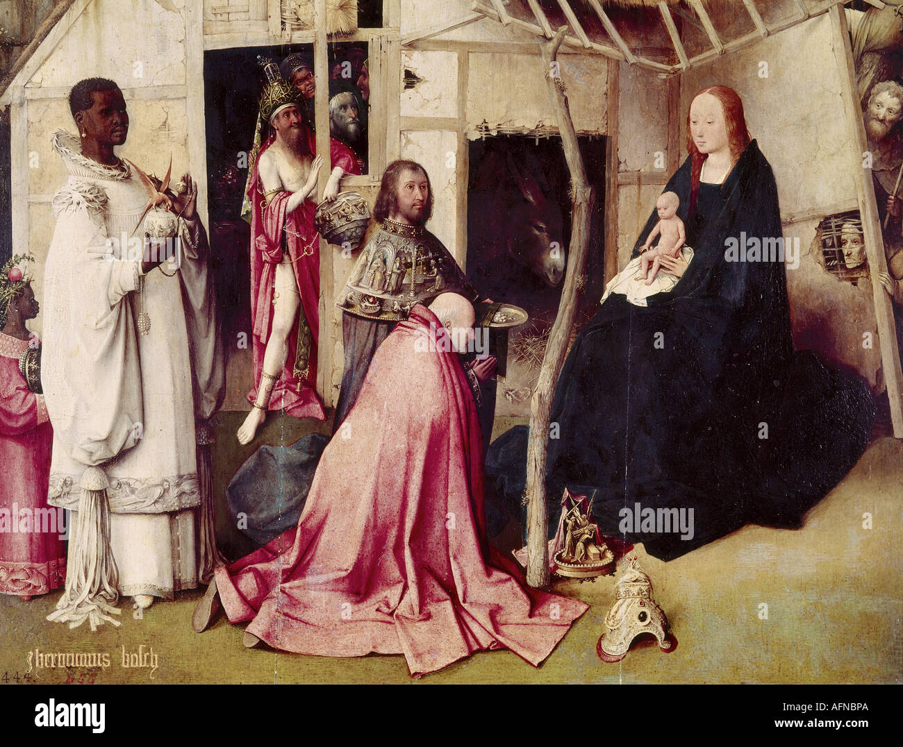 "Fine Arts, Bosch, Hieronymus, (ca. 1450-1516), Malerei,"Anbetung der Könige", detail, ca. 1510, Öl auf Platte, 138 c Stockfoto