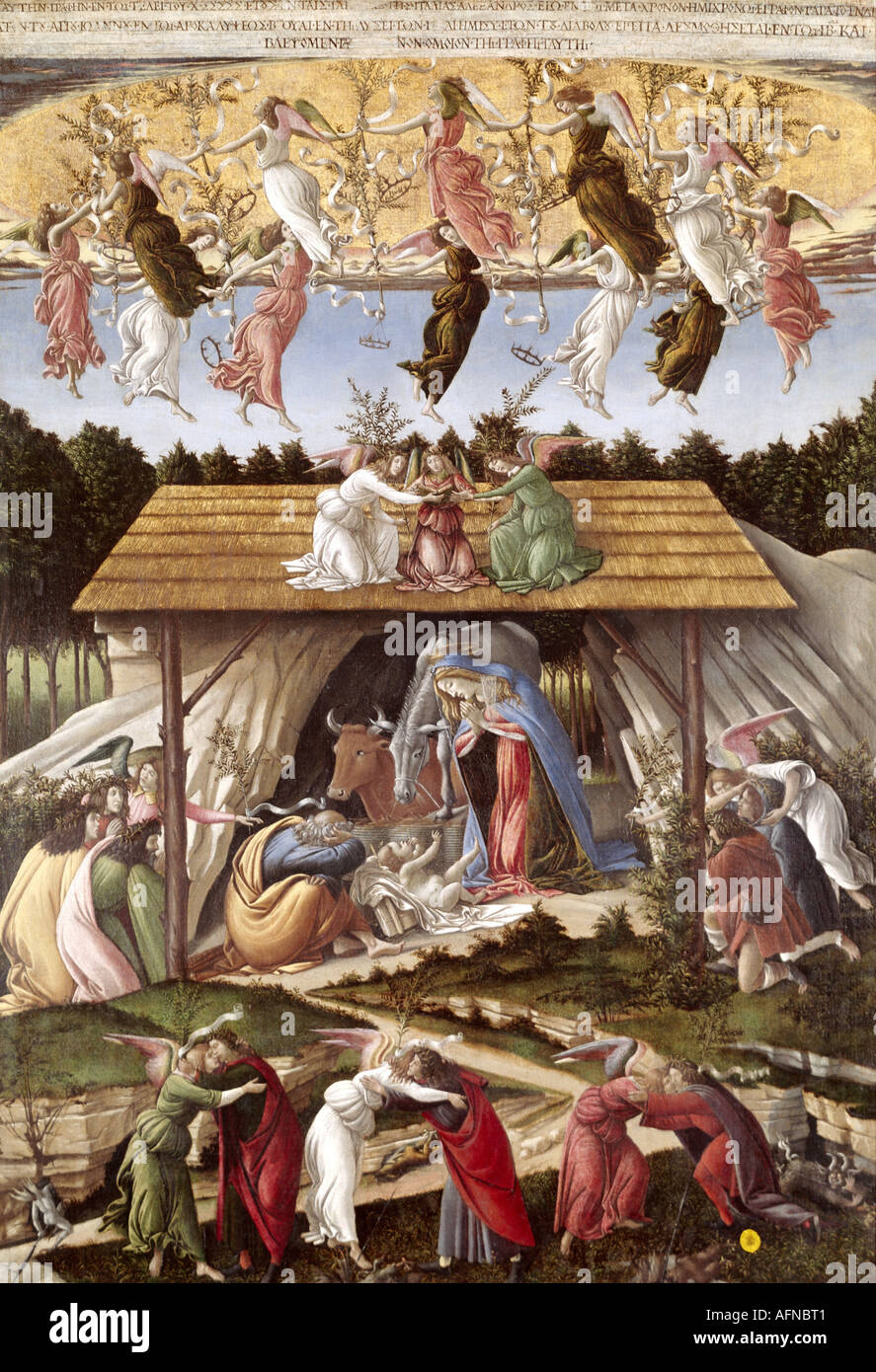 "Bildende Kunst, Botticelli, Sandro (1445-1510), Malerei,"mystische Geburt Christi", um 1500, Tempera auf Leinwand, 108,5 cm X 75 Stockfoto