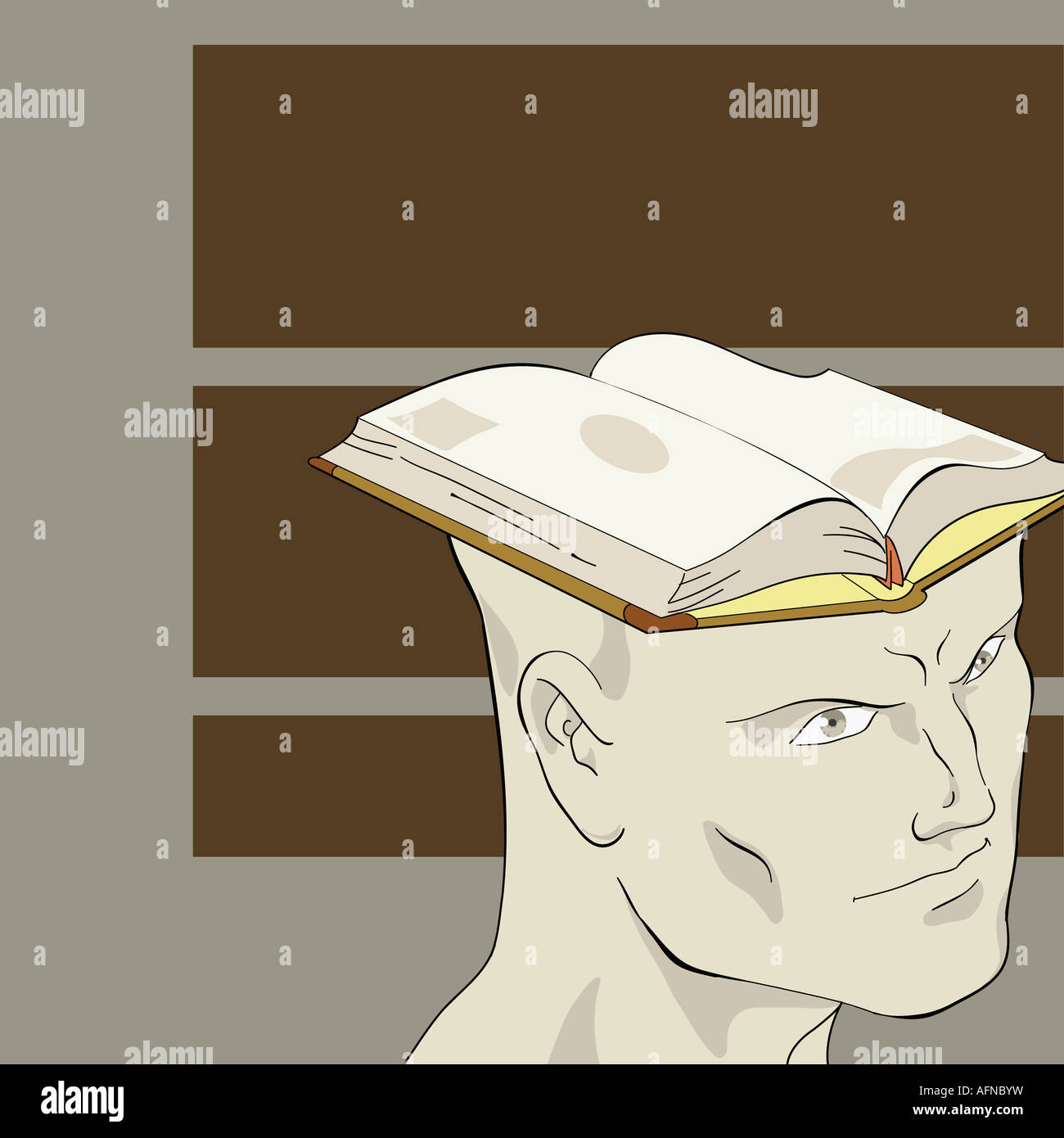 Kopf des Mannes in Form eines aufgeschlagenen Buches Stockfoto