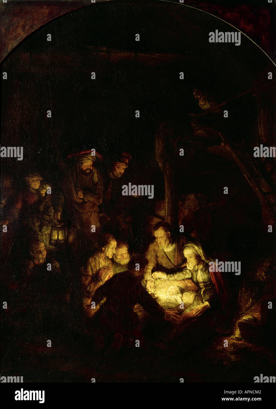 "Fine Arts, Rembrandt, (15.7.1606 - 4.10.1669), Malerei,"Anbetung der die Hirten", 1645, Öl auf Leinwand, 65 x 66 cm, Alte Pi Stockfoto