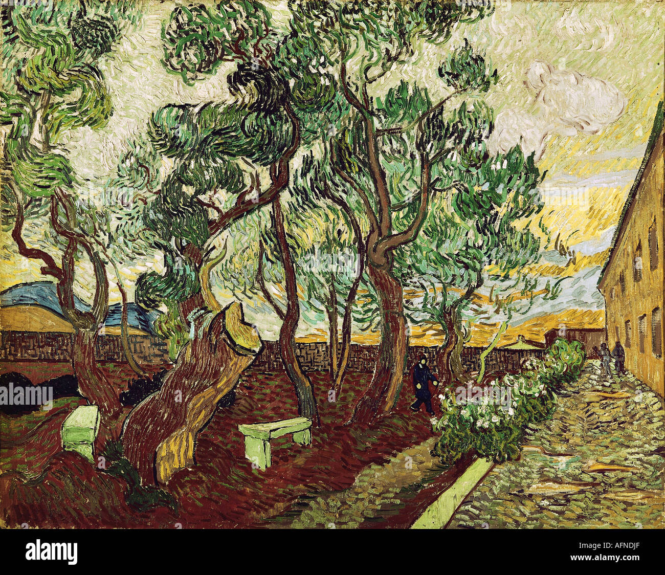 "Fine Arts, Gogh, Vincent van, (1853-1890), Malerei,"le Jardin De La Maison des alines de Saint Remy", (" der Garten der Sa Stockfoto