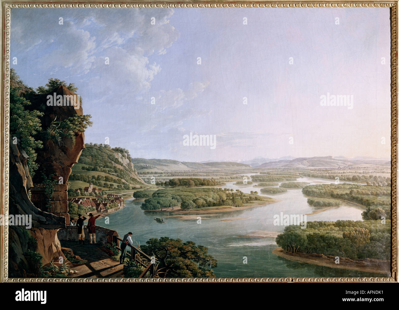 "Fine Arts Birmann, Peter, (1758-1844), Malerei,"Blick Vom Isteiner Klotz Rheinaufwärts Gegen Basel"(" Blick von sich Stockfoto