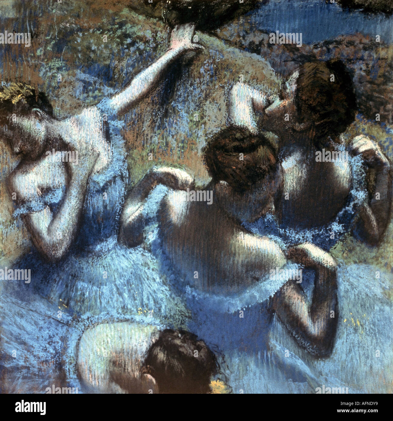 "Bildende Kunst, Degas, Edgar, (1834-1917), Malerei,"Danseuses de Bleu"("blaue Tänzer"), ca. 1898, 65 x 65 cm, Puschkin Stockfoto