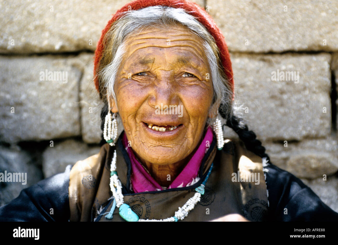 Alte Frau Tak Tok Festival Ladakh Indien Stockfoto