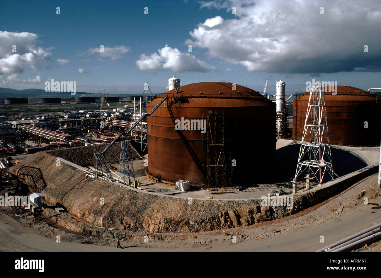 Sullom Voe Öl Gas Terminal 1970 s Shetland Inseln Schottland Bau von Öl Industrie Website für BP British Petroleum Nordsee zu nehmen. 1979 Stockfoto