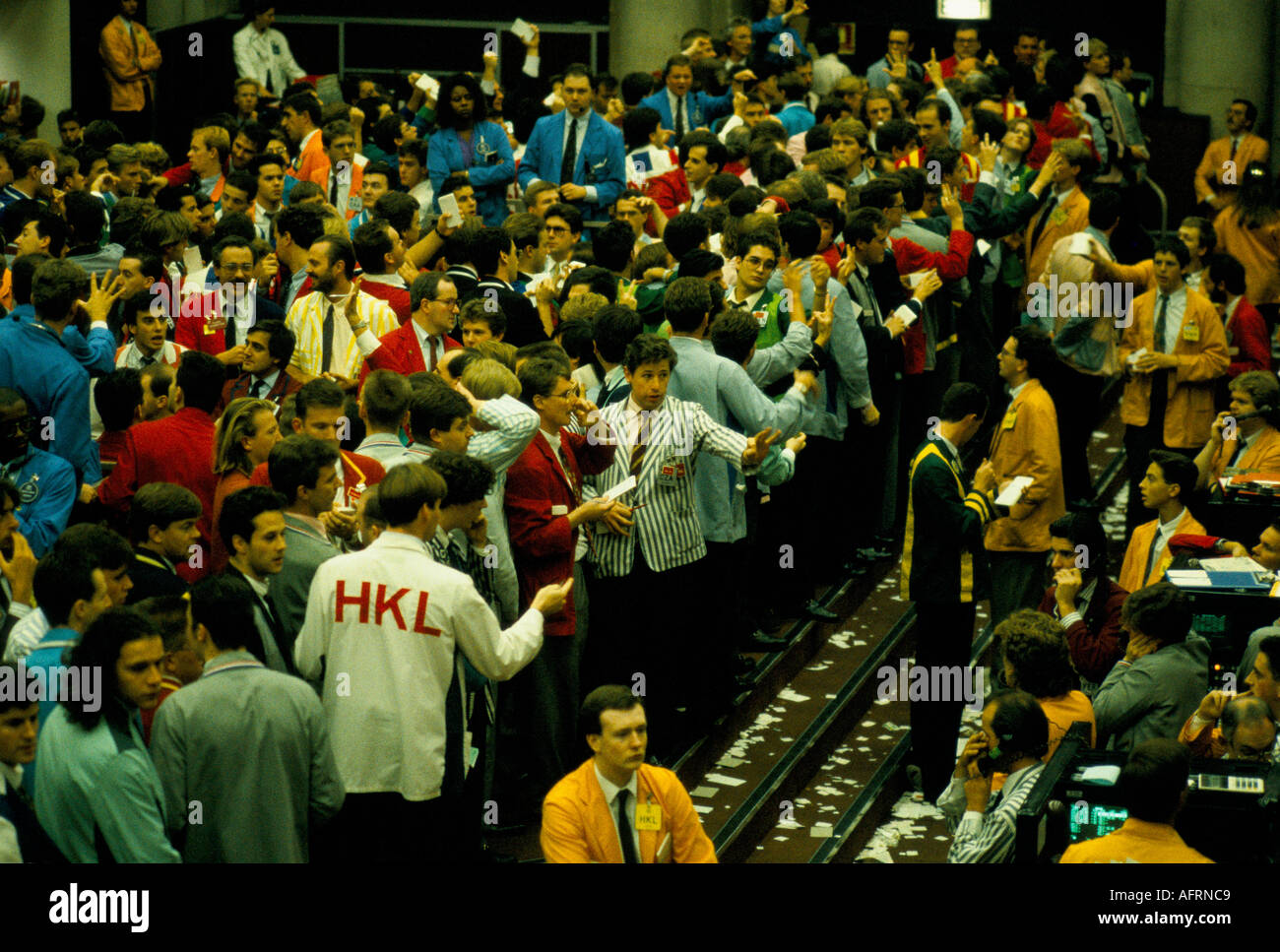 LIFFE 1990er City of London Stock Traders UK. London International Financial Futures Exchange Trading Floor. 1991 HOMER SYKES Stockfoto