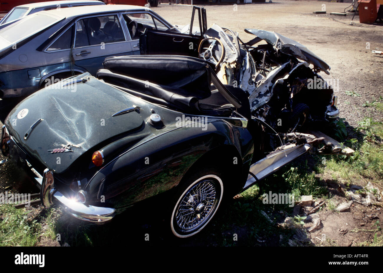 Wrack der Unfall beschädigt klassischen Austin Healey 3000 MK2 Stockfoto
