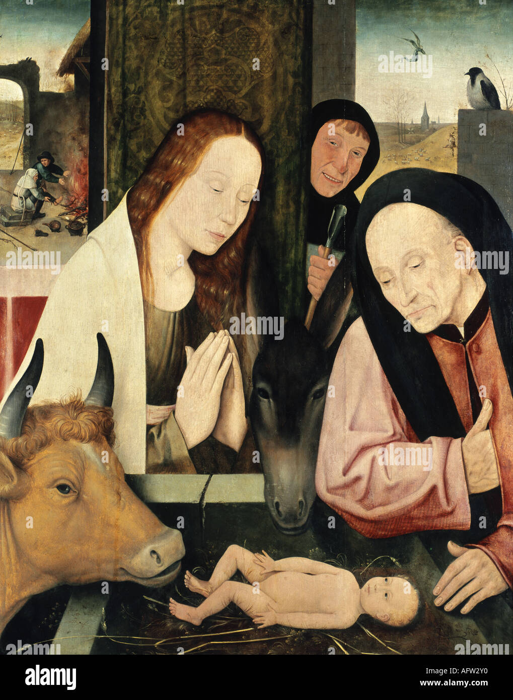 Bildende Kunst, Bosch, Hieronymus (ca. 1450 - 1516), Malerei "Geburt Christi", 16. Jahrhundert, Wallraf-Richartz-Museum, Köln,, Artist's Urheberrecht nicht gelöscht werden Stockfoto