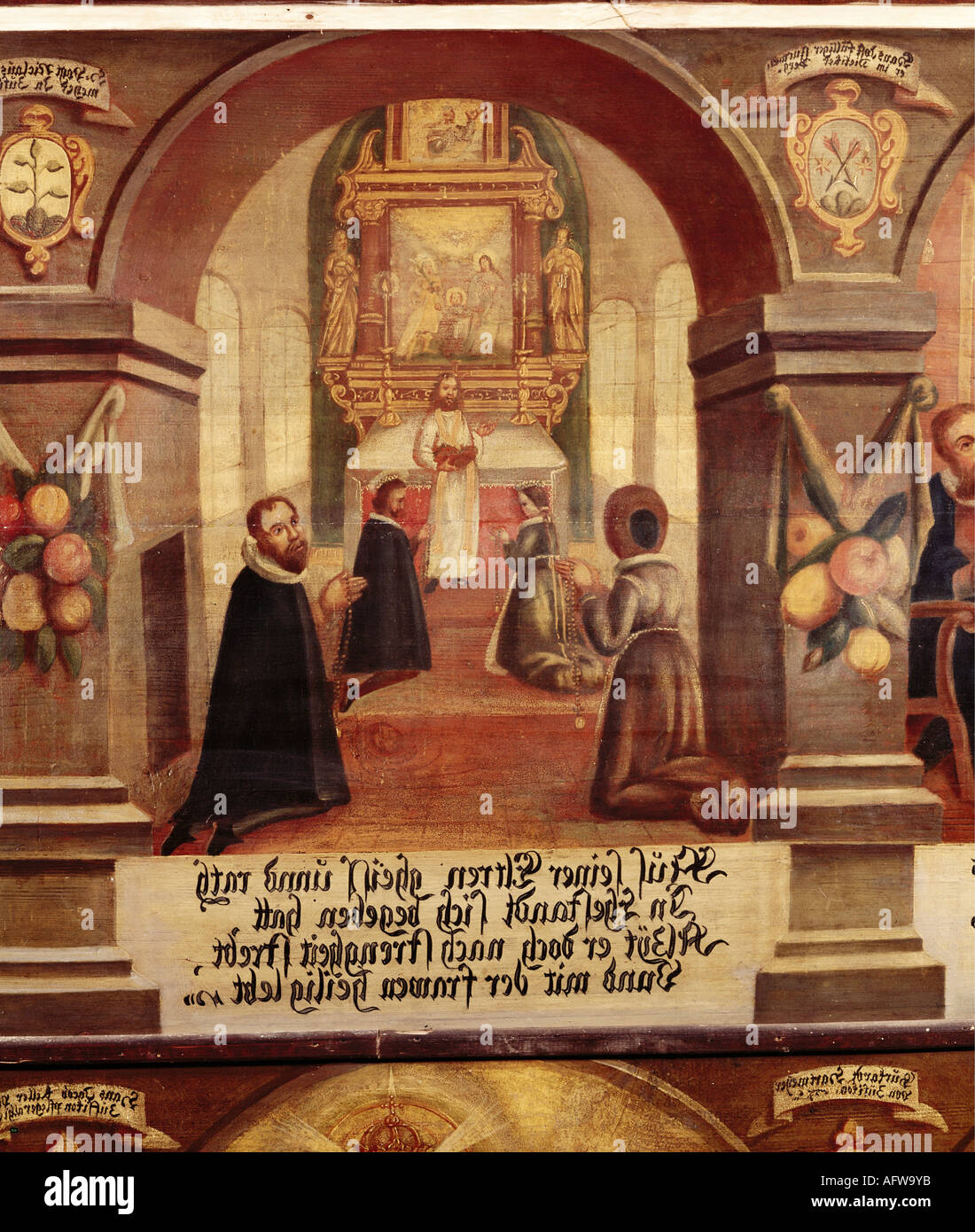 Nikolaus von Flue, 1417 - 21.3.1487, Schweizer Einsiedler, Askese, Mystiker, Heiliger, Hochzeit, Gemälde, 1677, Emmauskapelle, Bremgarten, Stockfoto
